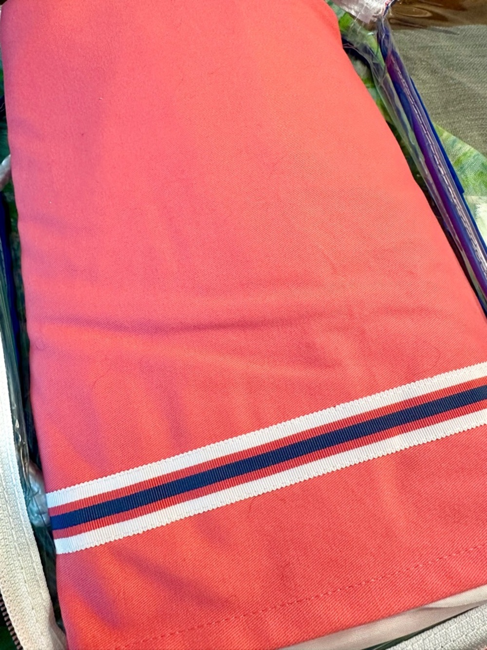 Southern Tide TWIN pleated bed skirt. Sunset Pink with grosgrain ribbon accent